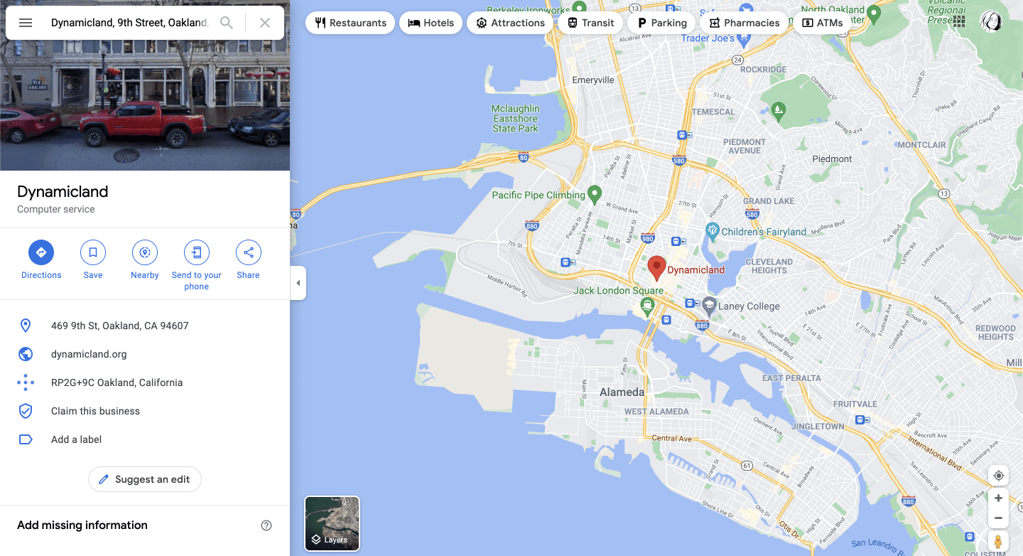 A screenshot of Dynamicland on a map as a proof-of-concept. Image from Google Maps.