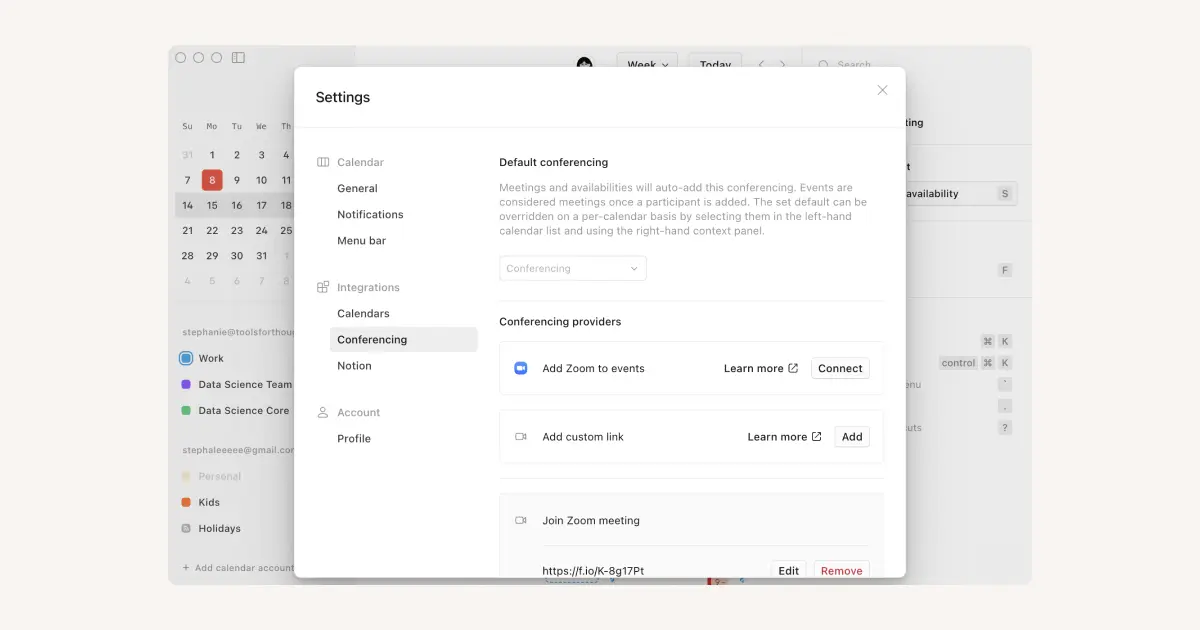 HC: Notion Calendar conferencing integrations and API