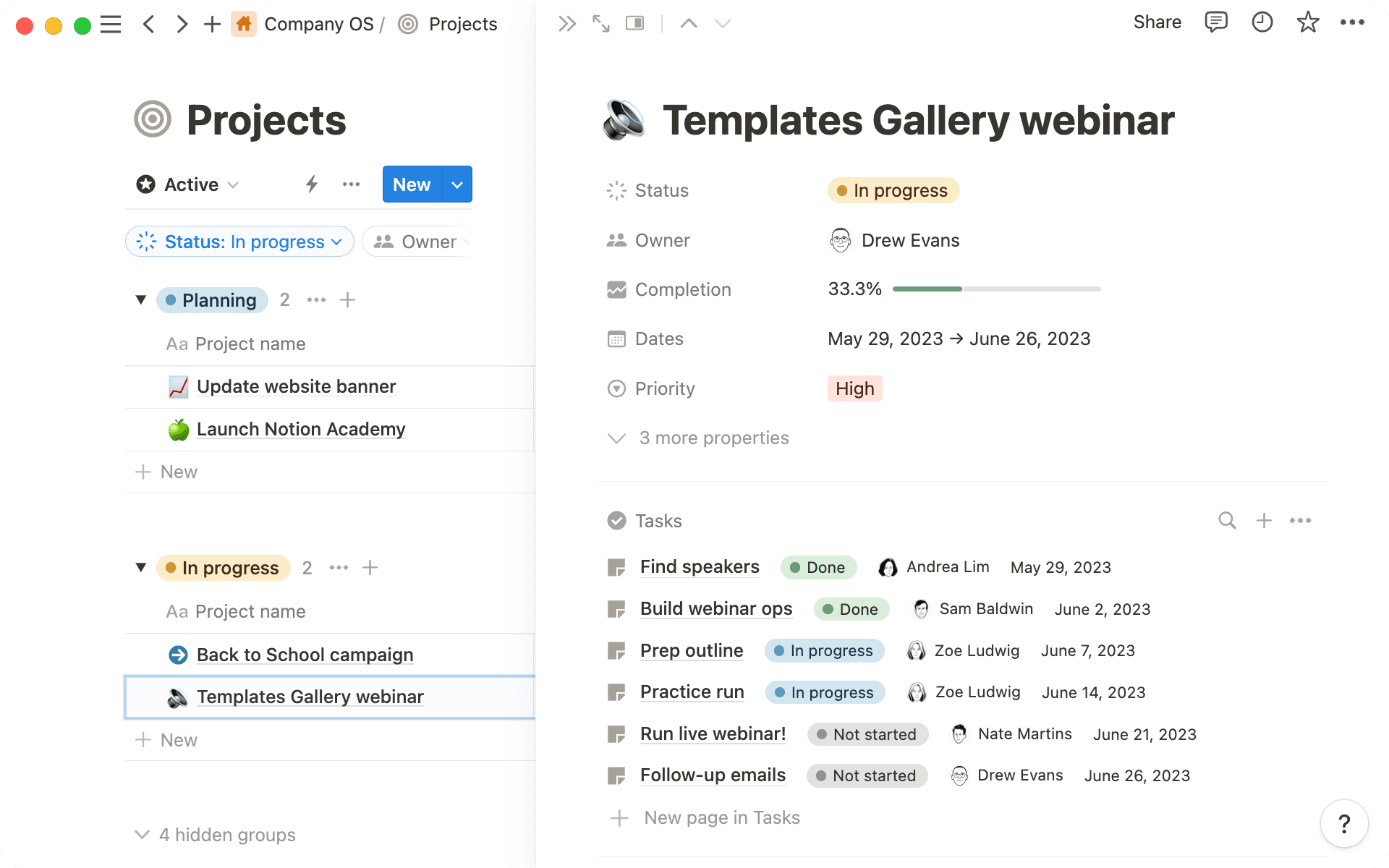 All tasks connect to larger projects so everything is easily tracked.