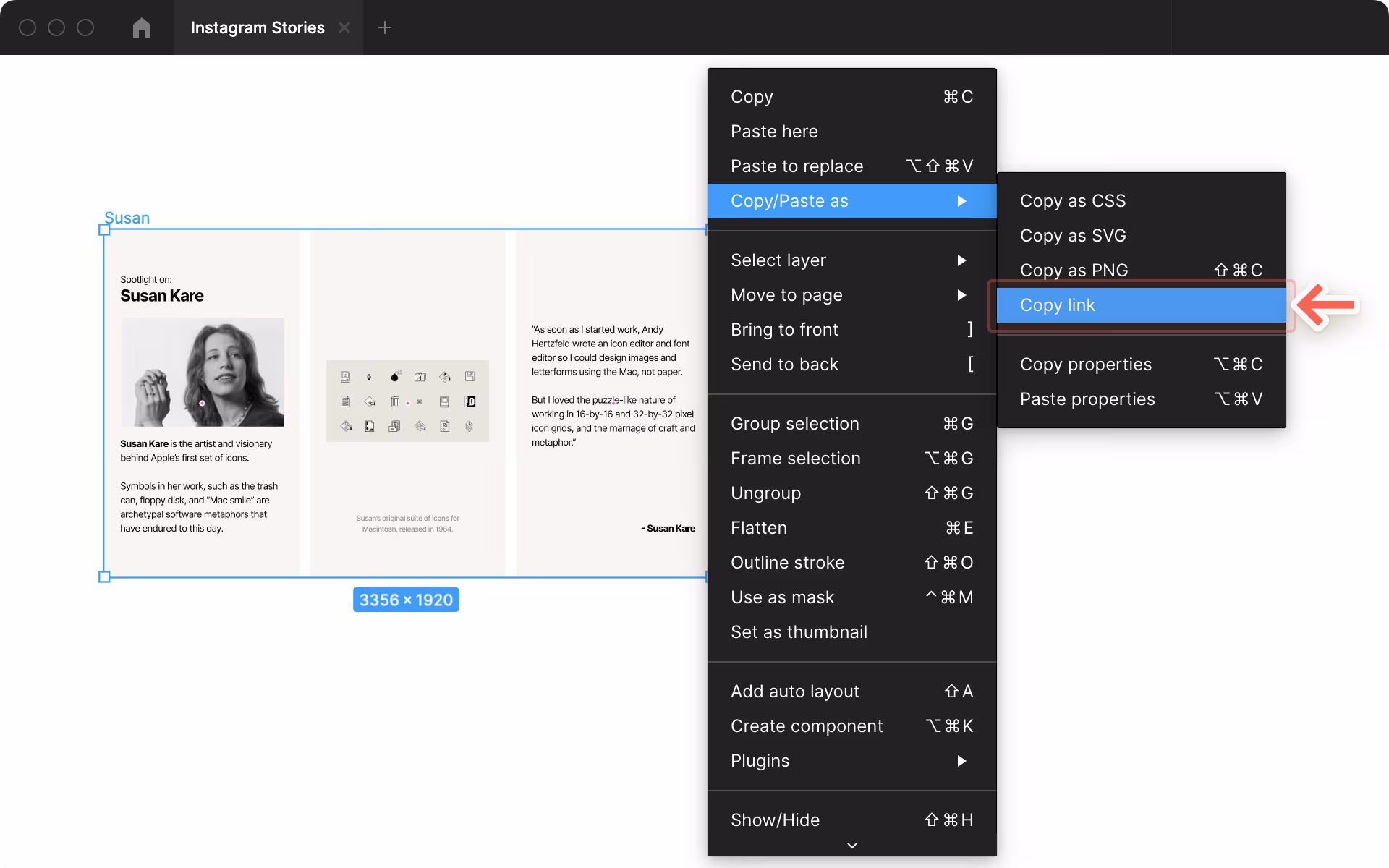 Link to a 'node' within your Figma design file to share the exact design image you want people to see.